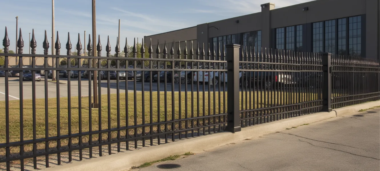 Building secured with spiked Commercial fence